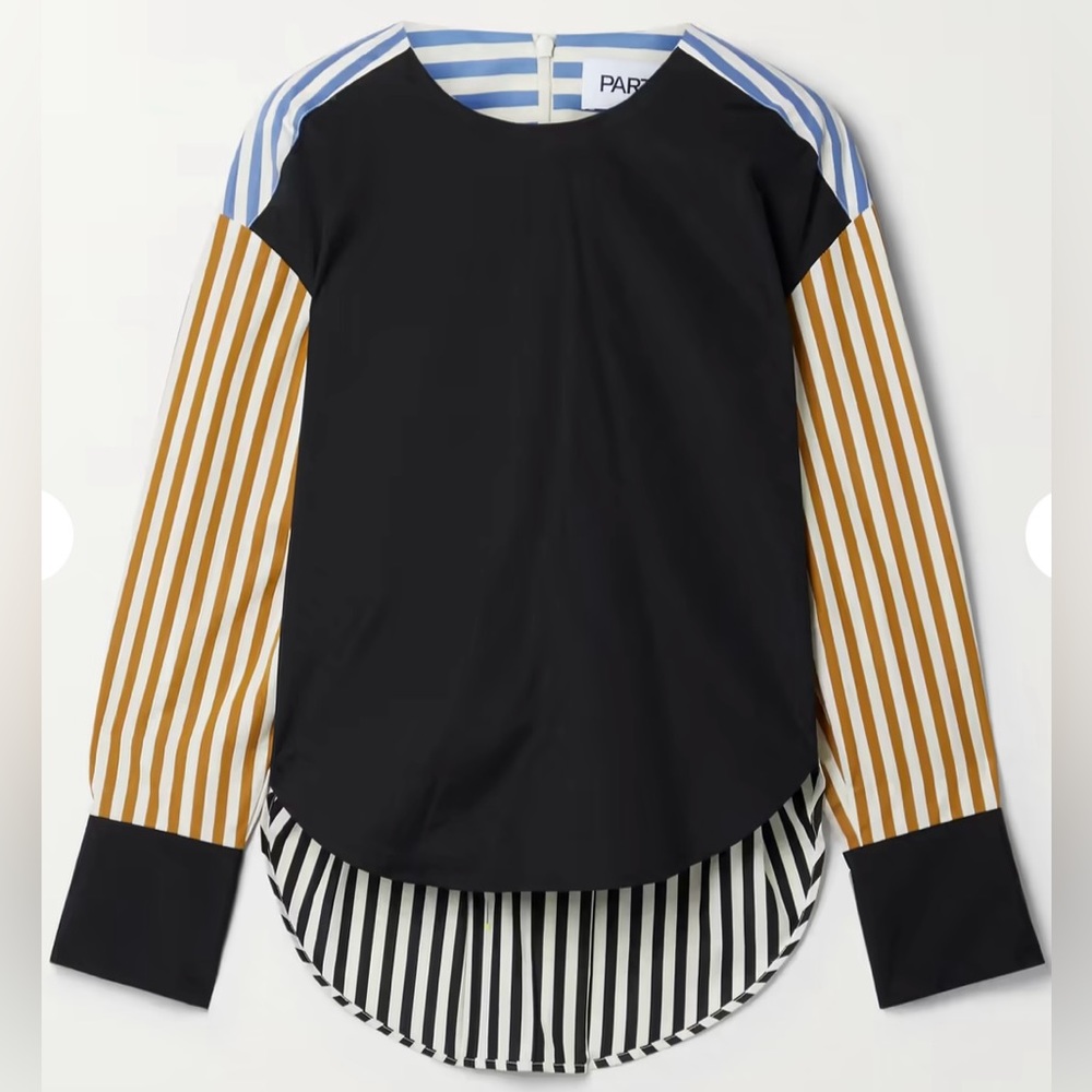PARTOW Ellis Paneled Striped Cotton-Poplin Top New Size 6 $1,139